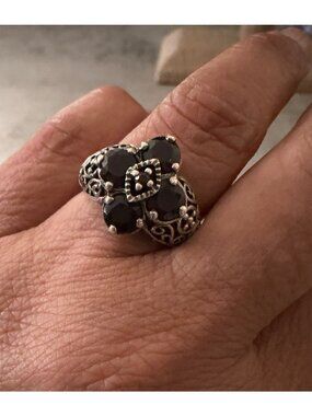 Pranda Red Garnet Vintage Sterling Silver Filigree Cluster Ring 4.9 G TW 7.75